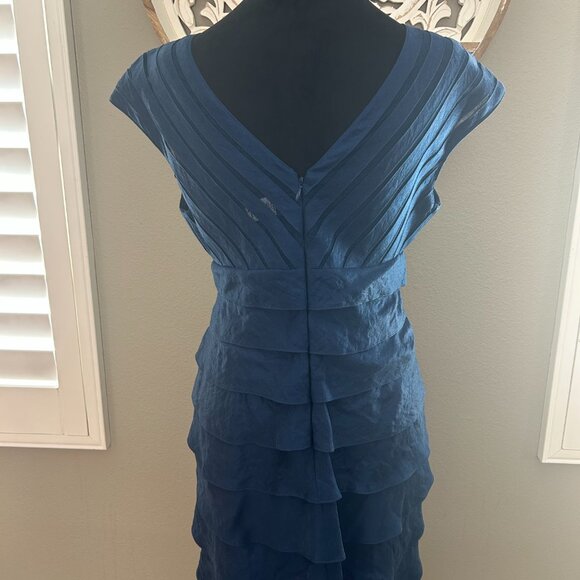 Adrianna Papell Dress SZ8 Navy Blue Shimmery Mermaid Layered Formal Cocktail - Picture 2 of 9